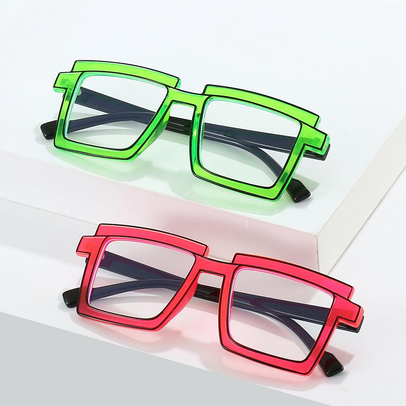 Two Dimensional Flat Lens Ins Square Anti-blue Glasses Frame Personality Trend Glasses