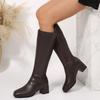 Stivali invernali da donna alti fino al ginocchio in morbida pelle accogliente con tacco spesso Scarpe Stivaletti lunghi slim vintage da donna