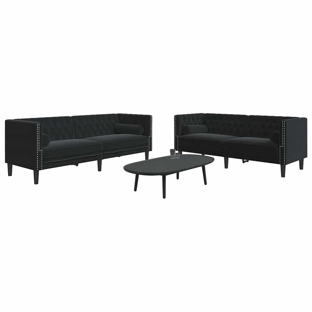 Living Room Sofa 2 Pcs Black 194 X 74.5 X 70.5 Cm Velvet