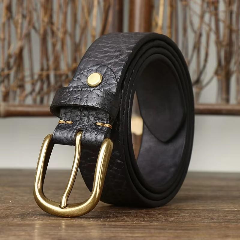 3.8CM Embossing Retro Cowboy Belt Male Genuine Leather Copper Pin Buckle Belt for Jeans Men Waist