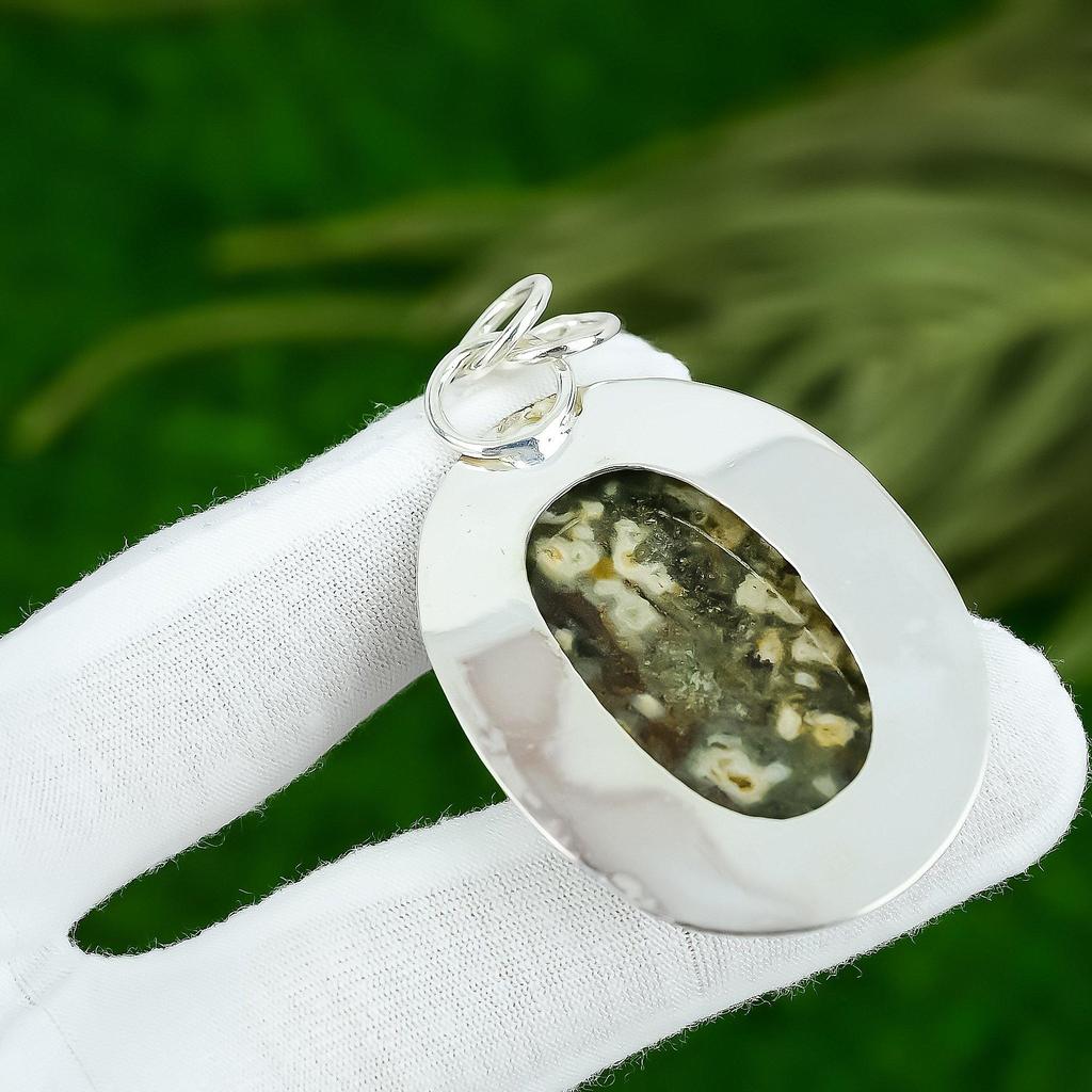 925 Silver Natural Ocean Jasper Birthday Engagement Trendy Bezel Pendant Jewelry
