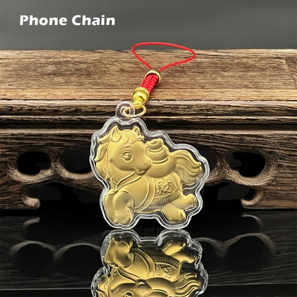 Imitation Gold Foil Zodiac Horse Pendant Lucky Horse Phone Chain Bag Pendant  Personal Accessory