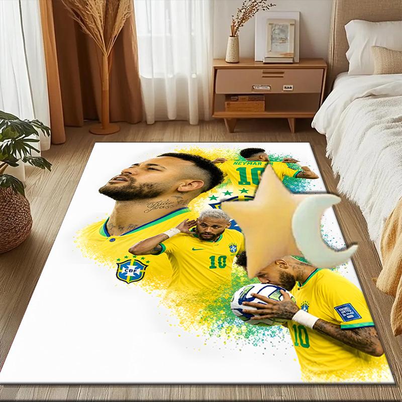 Glücklicher Fußball Neymar Reise Teppich Spiel Teppich, Fußmatte für Schlafzimmer Wohnzimmer Eingangsbereich Teppich, Wohnkultur Idee Geschenk für Weihnachten Geburtstag