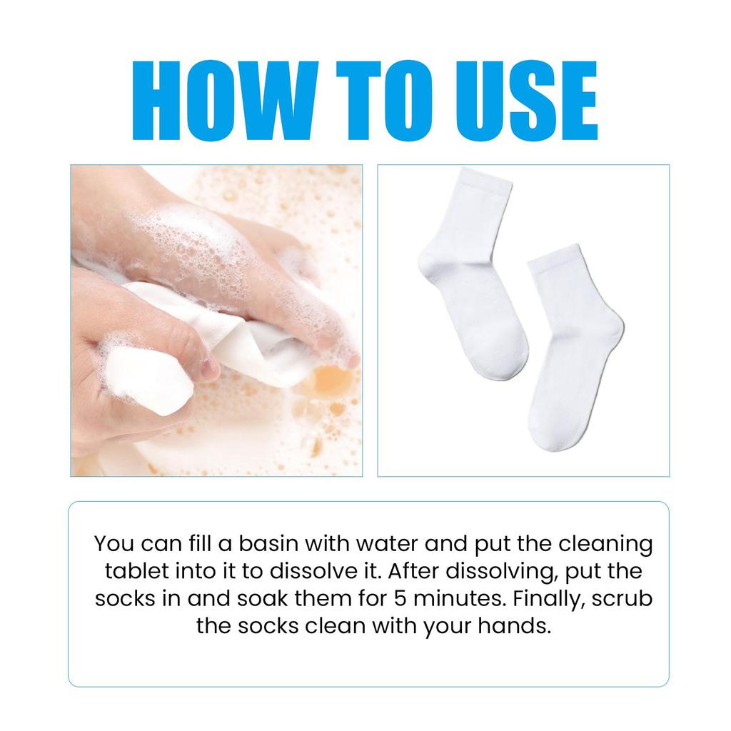 Jakehoe Sock Cleaning Tablets Gently Clean Socks of Stubborn Dirt, Stains and Odors with Multi-purpose Cleaning Tablets.
