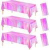 Pink Iridescent Party Decorations Tablecloth, 3 Pack Disposable Shiny Hot Pink Holographic Table Cover Party Supplies, for Metallic Mermaid Theme