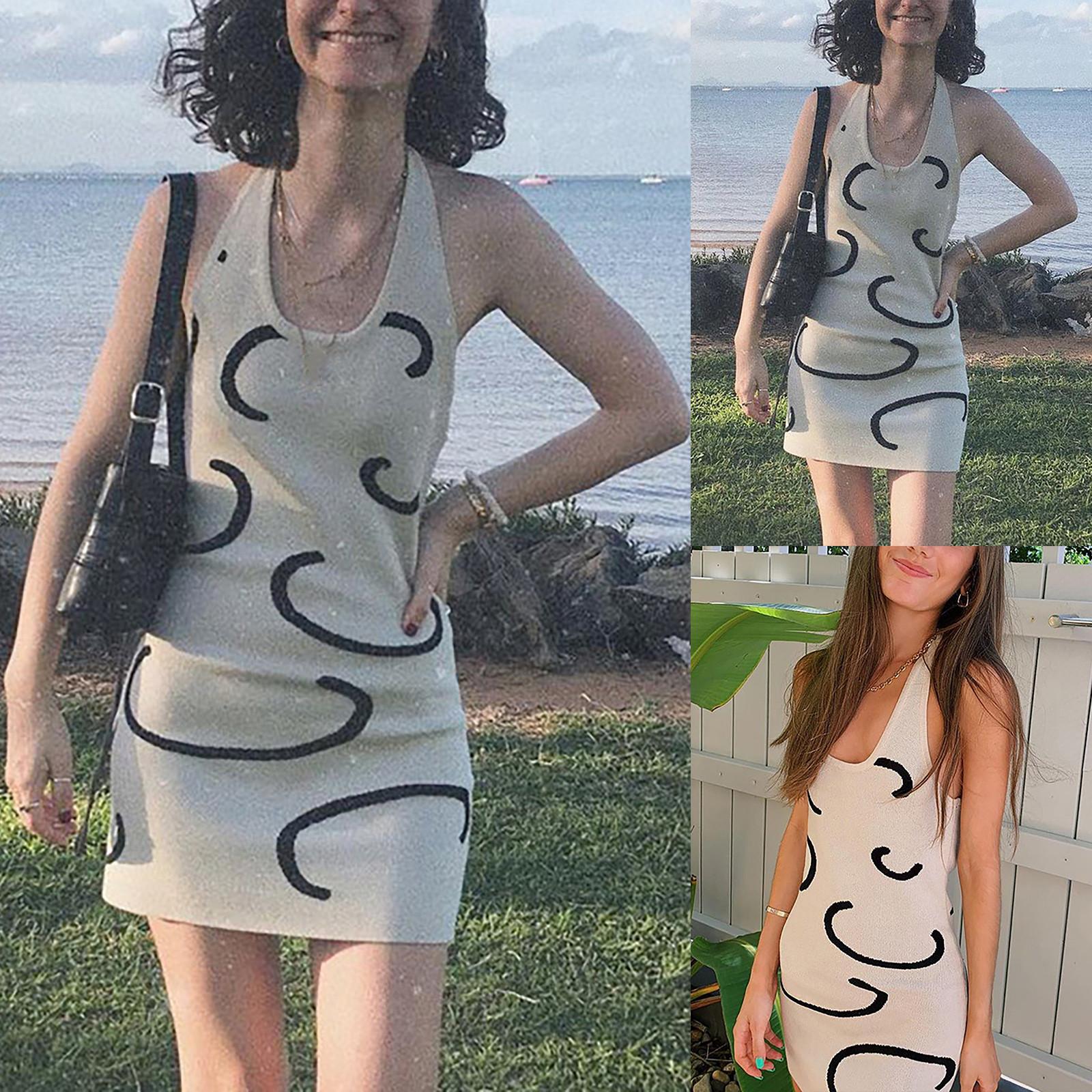 

Модное женское сексуальное платье с лямкой на шее, пляжное облегающее шерстяное платье с бретельками на шее