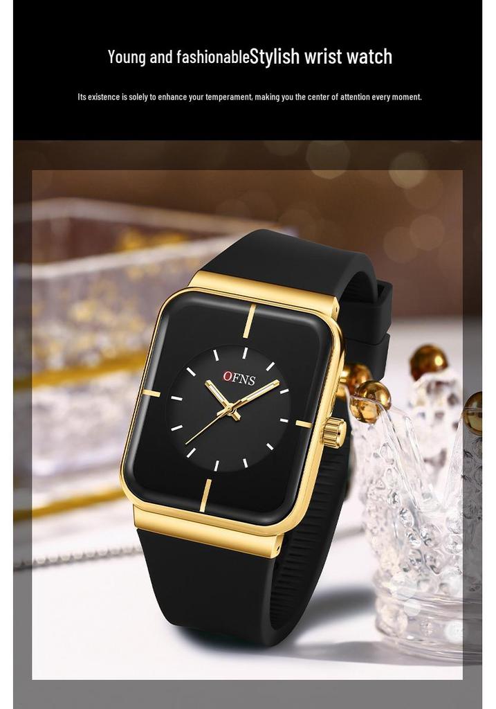 OFNS Unisex Fashion Square Quartz Watch with Luminous Waterproof Silicone Strap