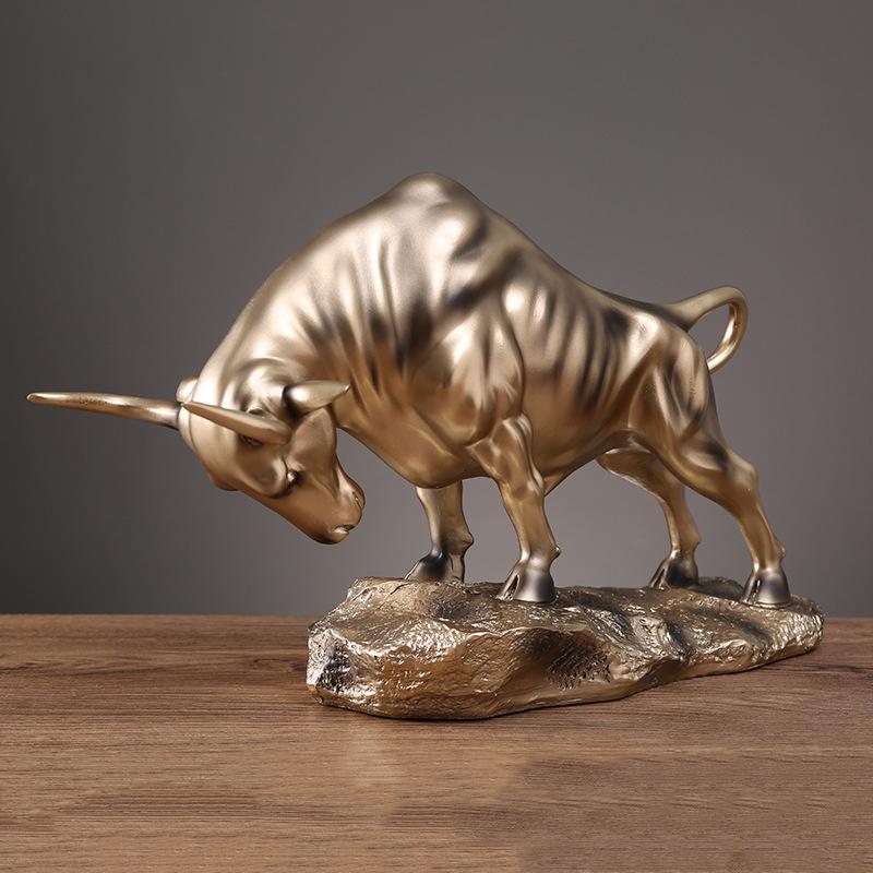 Goldene Feng Shui Stier Statue Aus Harz – Glücksbringer Für Karriere & Reichtum, Tischdekoration Für Büro & Wohnzimmer