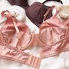 Conjunto de sujetador push up de seda de hielo para mujer, ropa interior cómoda y sexy con pechos pequeños, relleno desmontable, copa fina, sujetador, bragas íntimas