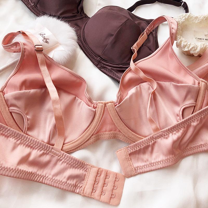 Conjunto de sujetador push up de seda de hielo para mujer, ropa interior cómoda y sexy con pechos pequeños, relleno desmontable, copa fina, sujetador, bragas íntimas