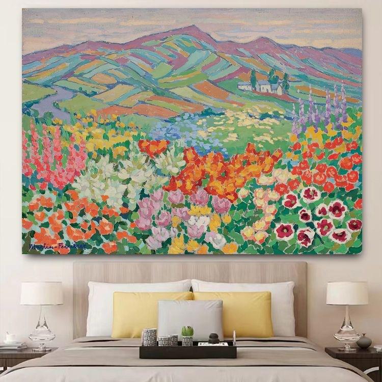 

Цветная горная фоновая ткань, Настенная ткань для комнаты, Европейская нишевая настенная ткань, Маленькая свежая декоративная ткань для гостиной, Гобелен и гобелен 95 * 73cm short plush