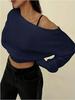 2026 Autumn/Winter European American Off-Shoulder Knit Sweater - Women's Solid Color Pullover, Long Sleeve Top