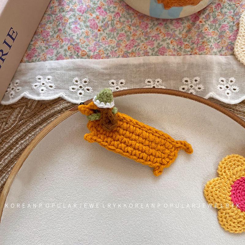 Korean Handmade Dachshund Knit Hair Clip for Children - Cute Cartoon BB Side Bang Accessory