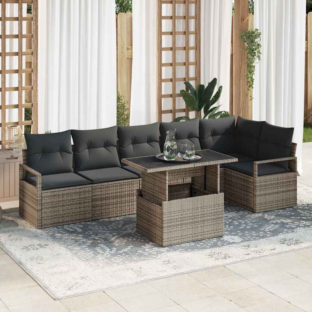 7 Piece Grey Garden Sofa Set with Cushions