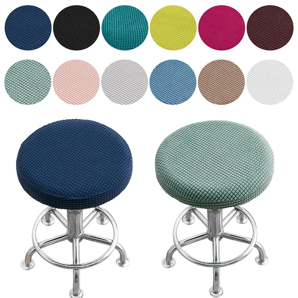 Solid Color Round Chair Cover Dining Stool Cover Elastic Chair Cushion Cover Washable Bar Seat Cover Seat Slipcover Thickened