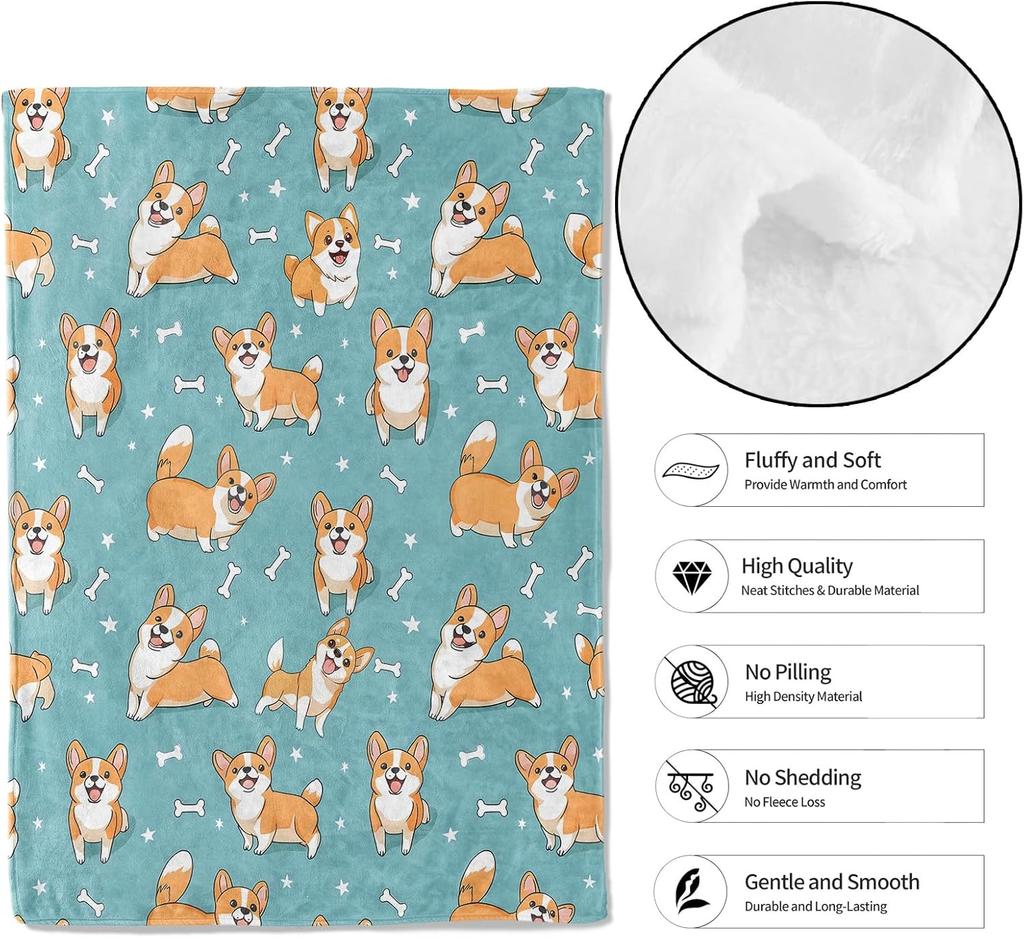 Cute Corgi Throw Blanket,Soft,Lightweight Flannel,Playful Dog Blankets - Gifts for Kids Boys Girls,for Couch Office Trav
