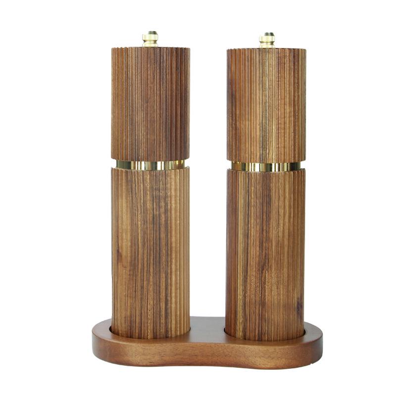 Multifunctional Acacia Wood Pepper Grinder with Ceramic Core and Golden Steel
