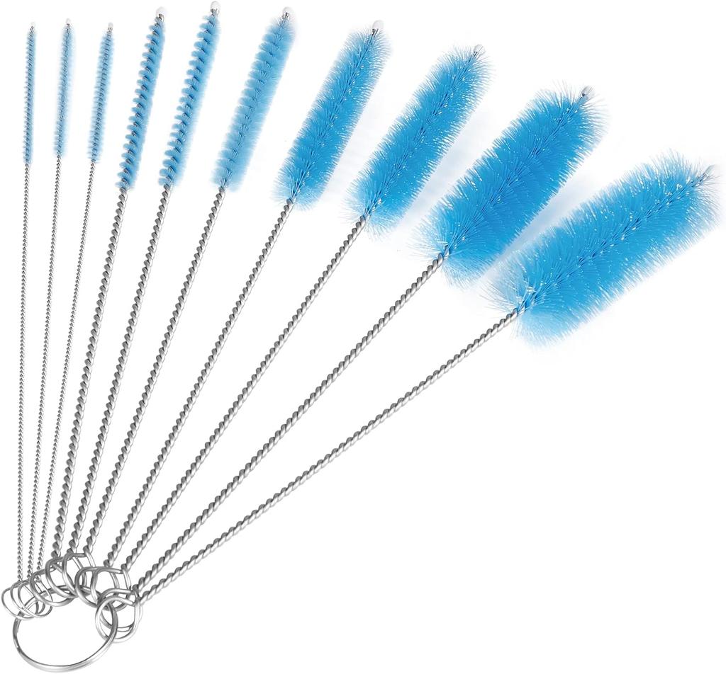 Bottle Cleaning Brushes, 8 Inch Nylon Tube Brush Set, Cleaner for Narrow Neck Bottles Cups with Hook, Set of 10pcs