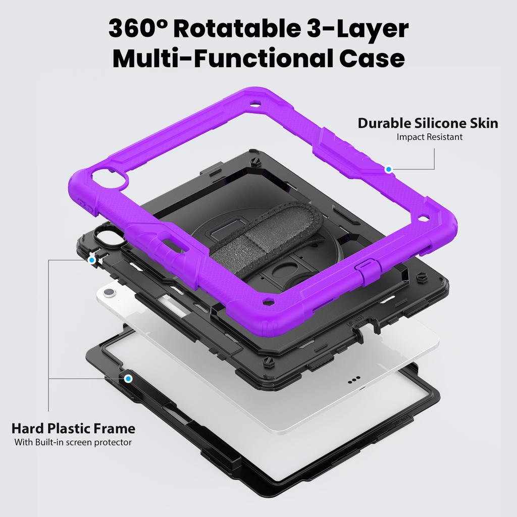Rugged Full Body Protective Case for iPad Air Pro 13 12.9 Shockproof Durable Case Screen Protector Kickstand Crossbody Strap