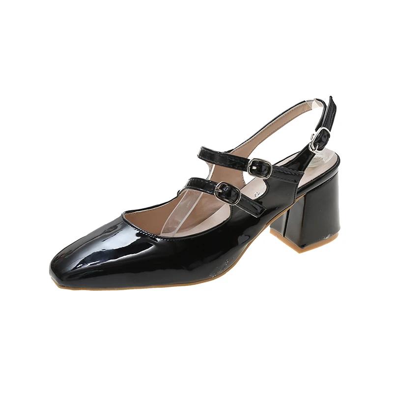 Fashion Mary Jane Shoes Women's 2025 Summer New Square Head Shallow Mouth Thick Heel Non-slip Fashion All-match Retro High-heeled Shoes