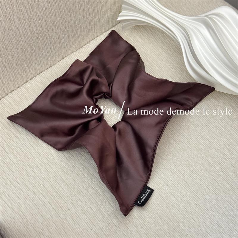 Korean-Style Faux Leather Scarf Hair Tie Set: Large Square Headband, Intestine Hair Tie, and Shiny Bun Accessory.