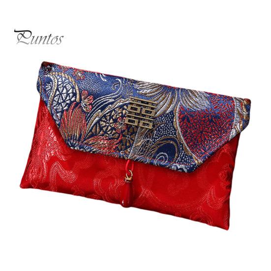 Chinese Red Envelope Embroidered Satin Cash Envelope Lucky Money Envelope Pocket for Wedding Spring Festival Banknotes Gift