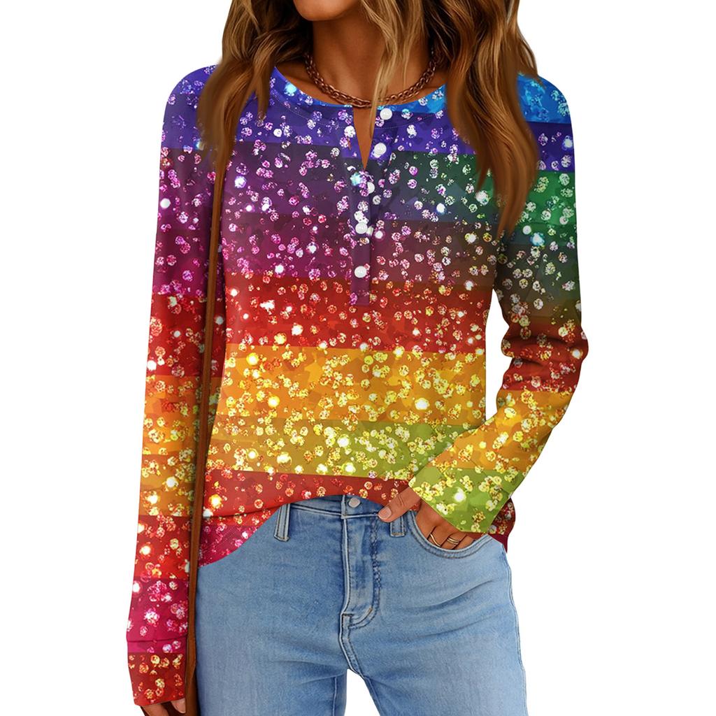 Women's Fashionable Loose Long Sleeved Carnival Printed Casual Top