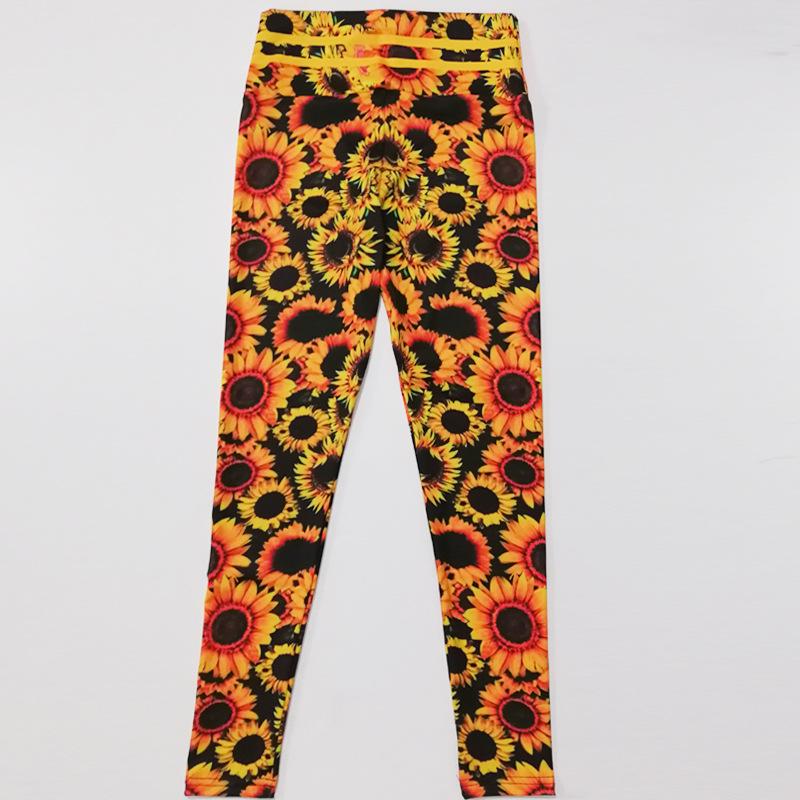 Sunflower digital print slim fit high waist sports yoga pants leggings with tight height and elasticity