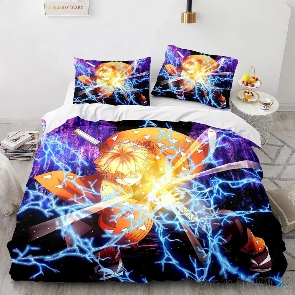 Demon Slayer Agatsuma Zenitsu Duvet Cover Set HD Comforter Cover for Kids Bedding Sets Bedclothes Bedroom Decor