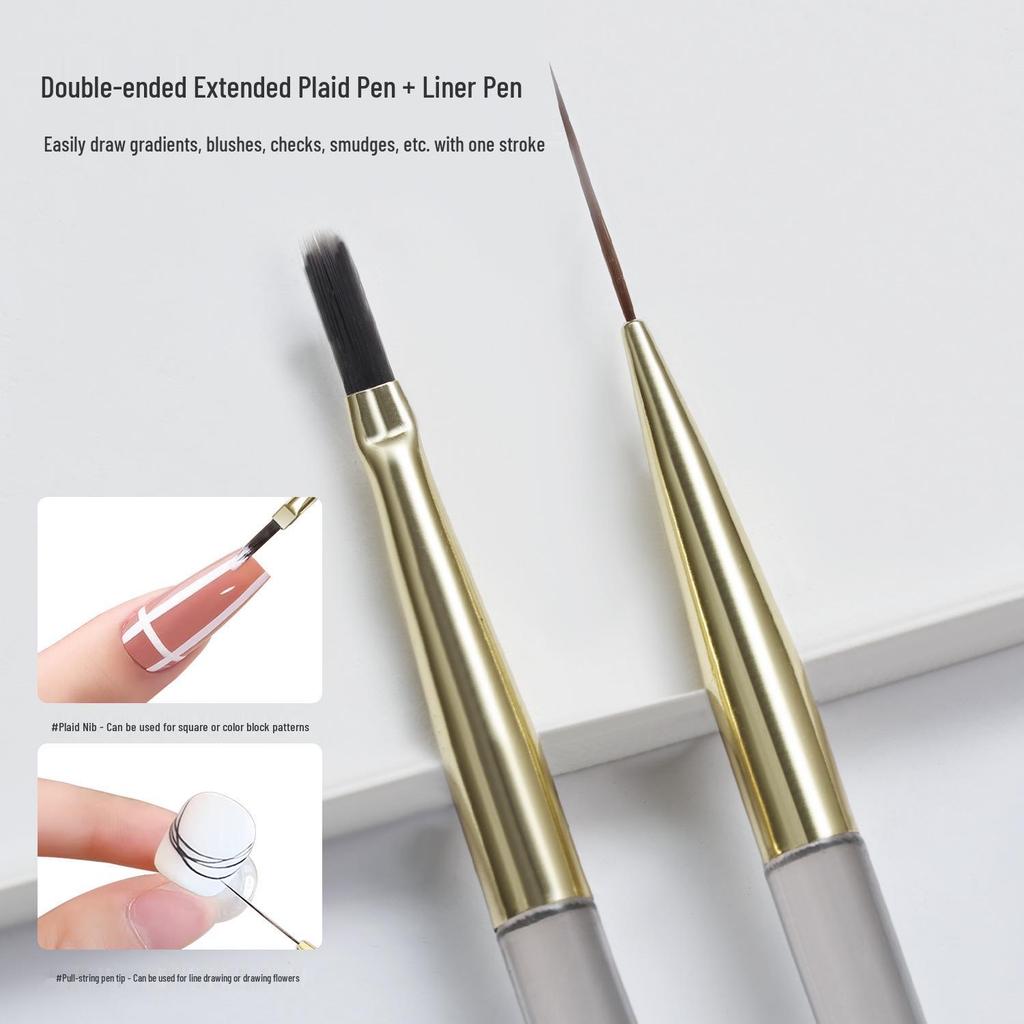 Dual-Tip Flexible Plaid Nail Art Brush & Liner Pen
