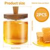 2 PCS Glass Storage Bottles Honey Jars w/ Dipper and Lid Wide Mouth Honey Containers Syrup Dispenser for Storing Honey and Syrup
