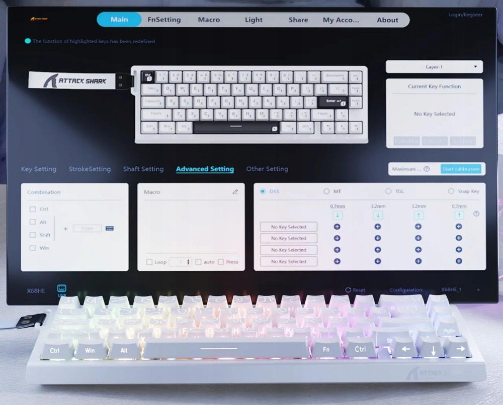 Magnetische Tastatur Attack Shark X68 HE RGB 70% Magnetischer Schalter + Riemen