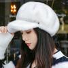 Luxury Faux Mink Fur Beret with Visor for Women, Winter Double Warmth Cotton Lined Hat, Stylish Outdoor Peaked Beret