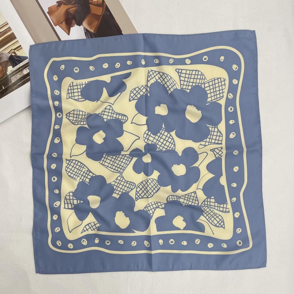 New Handmade Printed Flower Square Scarf Small High-end Versatile Sunscreen Scarf Thin Decorative Scarf for Women