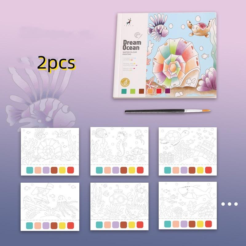 

Creative Watercolor Coloring Book for Kids - Gouache Doodle Sketch Pad with Built-in Paints, Cartoon Notes & Watercolor Paper