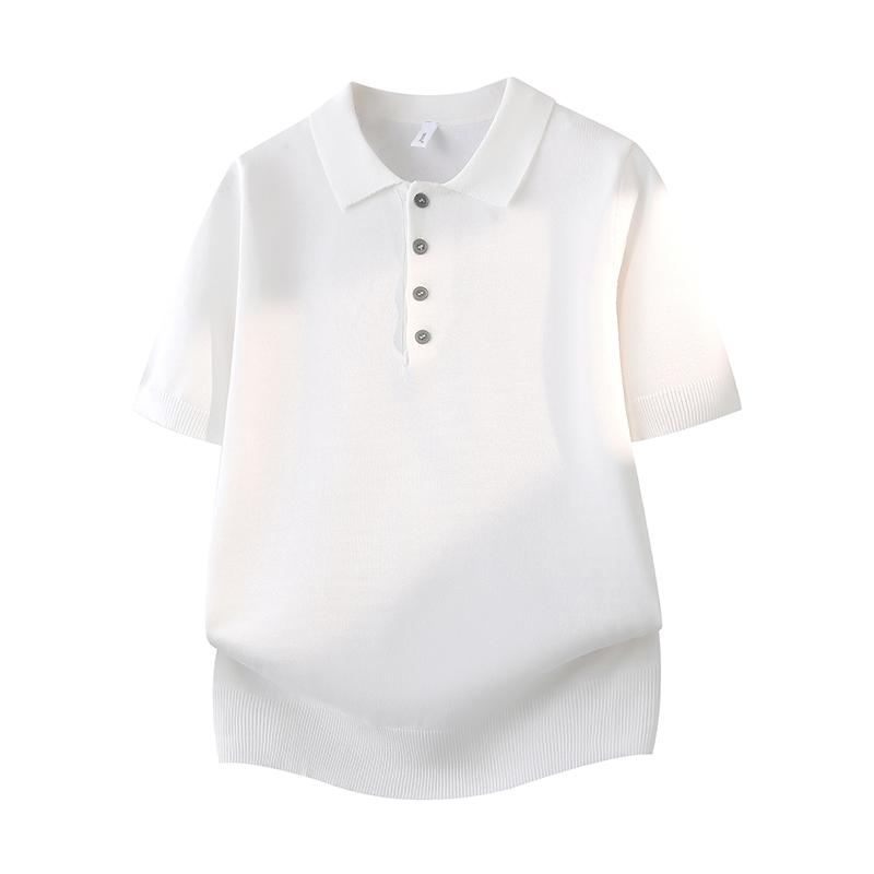 Summer Retro Solid Color Simple And Versatile Ice Silk Polo Shirt, Men's Short Sleeved Loose Knit Shirt