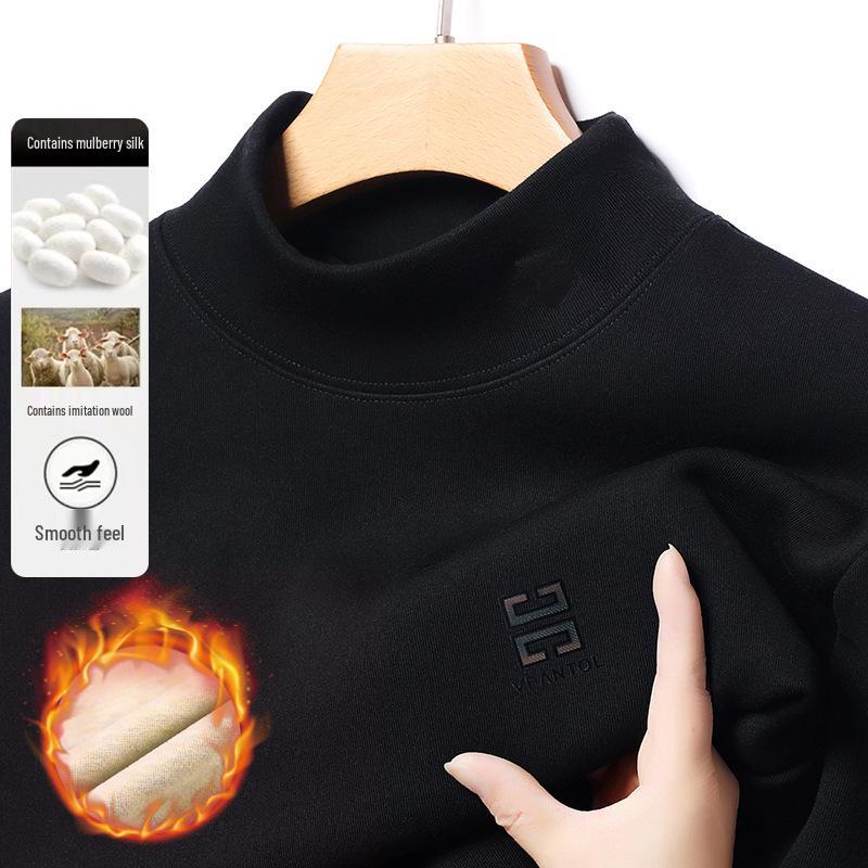 Men's Winter Fleece-Lined Casual High Collar Sweatshirt - Dad's Warm Base Layer Top