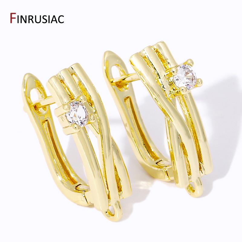 18K Gold Plated Brass Inlaid Zircon Earwires Fixtures,Hollow Shvenzy Earring Hooks Clasps For DIY Earring Making Findings