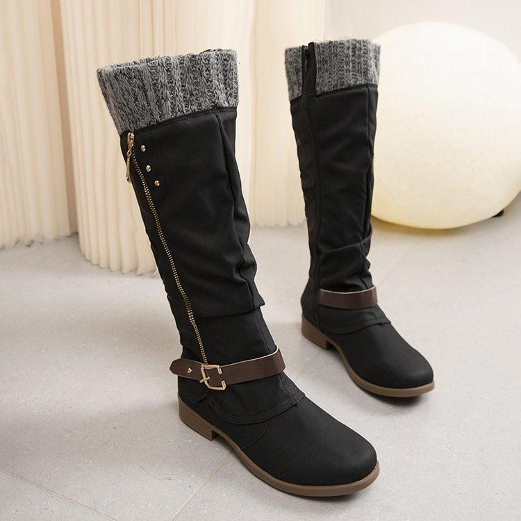 Foreign trade large size 2025 autumn and winter new European and American thick heel side zipper high women's boots spot independent station