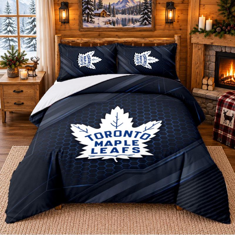 Drukowany 3-częściowy komplet pościeli Wzór Toronto Maple Leafs Prześcieradło Poszewka na poduszkę Do wystroju sypialni