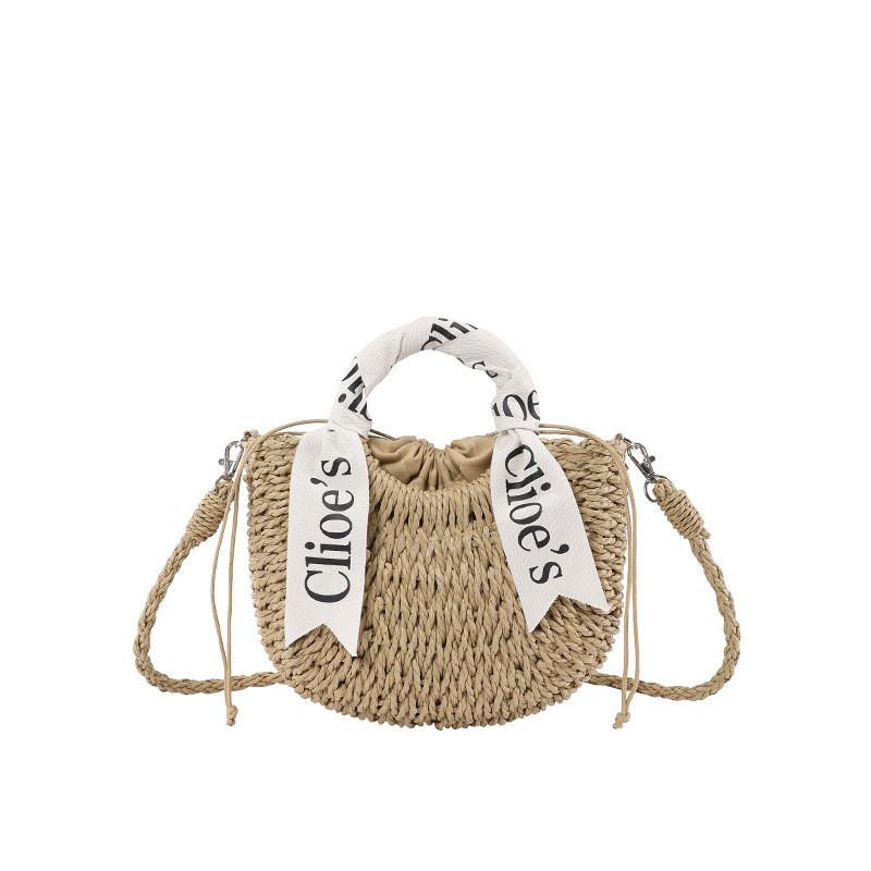 

Trendy Summer Fashion Straw Tote Bag For Kids With Stylish Letter Print Design Khaki