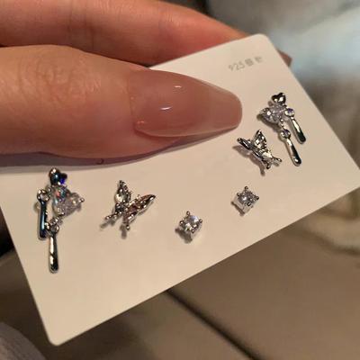 6 Teile/satz Design Gefühl Schmetterling Ohrringe Sets Schmetterling Herz Kreis Stud Ohrringe Punk Schmuck