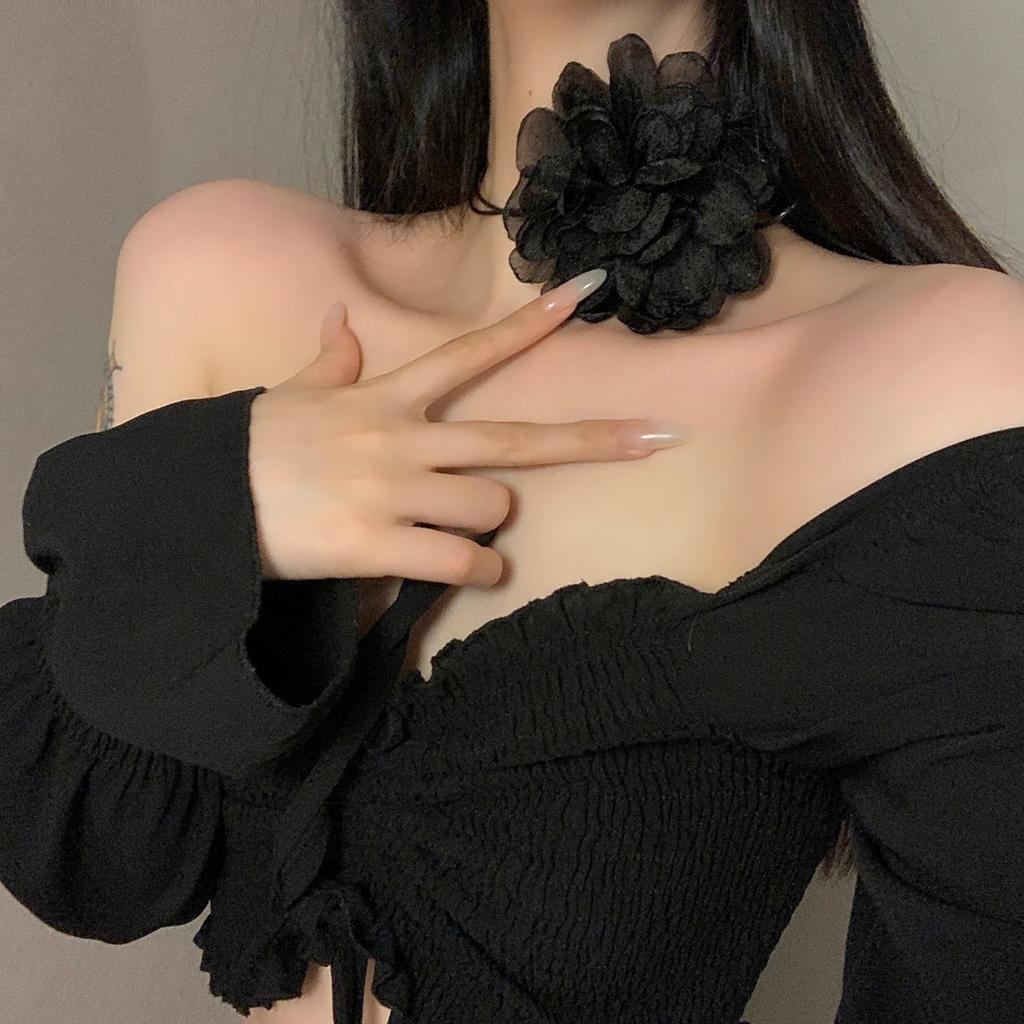 Xiaoxiangfeng Flower Necklace French Retro Chocker Collar Niche Collarbone Chain Neck Strap Neck Chain Accessories
