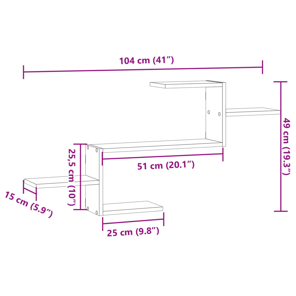 Wall Shelf Vintage Wood Look 104 x 15 x 49 cm Engineered Wood