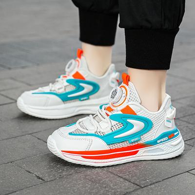 Rotating Button Boys Shoes Summer New Breathable Mesh Surface Children's Sports Dad Shoes Large Children Single Mesh Shoes