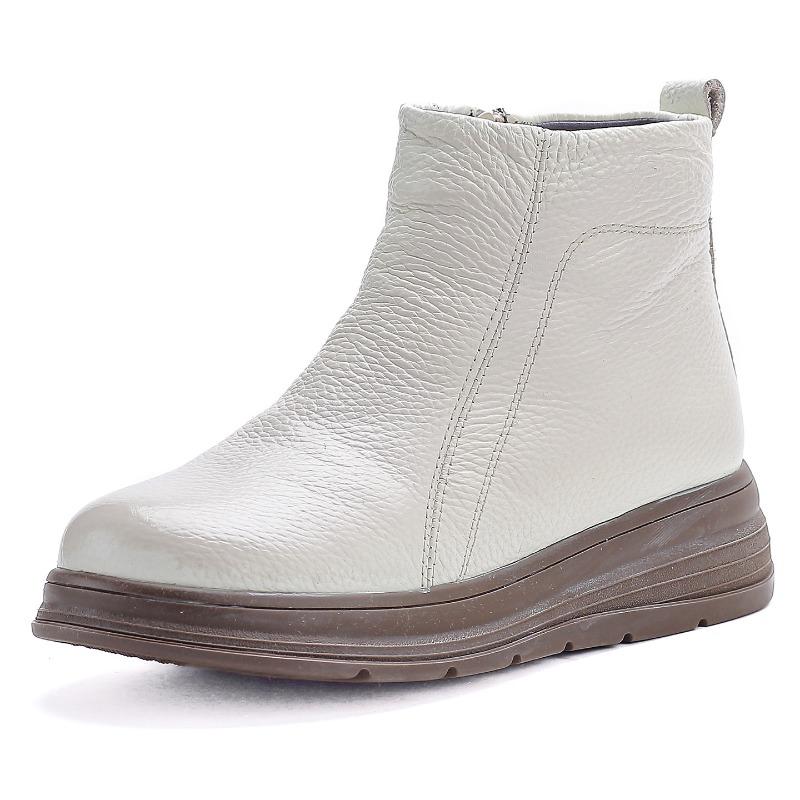 All Cowhide Wool Women's Boots Winter New Middle and Old Wedge Heel Mother Boots Retro Short Boots Platform Leather Cotton Shoes