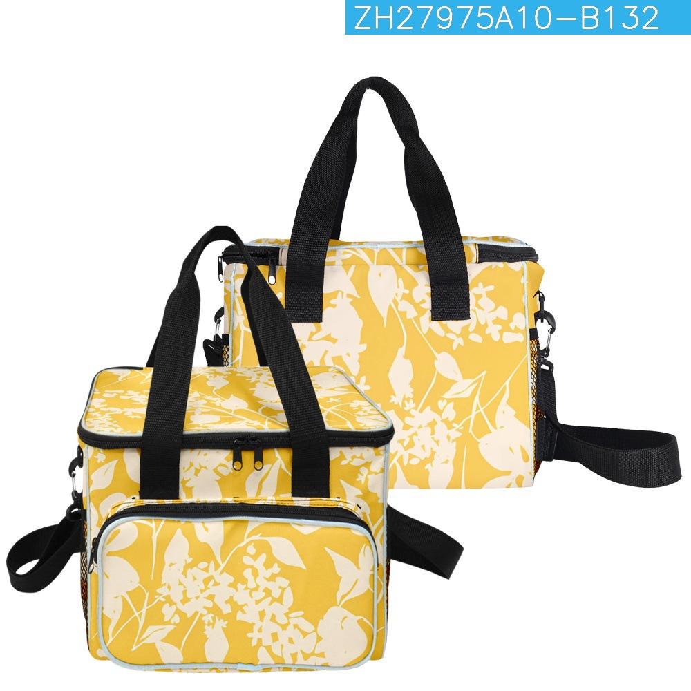 Hip Hop Populaire Fleur Papillons Insectes Motif Imprimé 3D Sac Bandoulière plus Grand pour Déjeuner Isolation Thermique Sacs à Main pour Nourriture Sacs à Glace marron