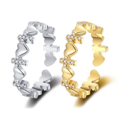 Creative European Zircon Rhinestone Heart Cross Ring - Elegant Fashion for Women