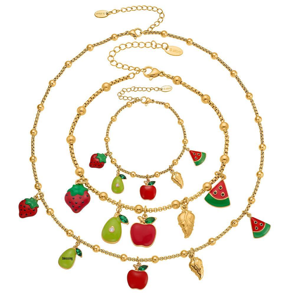 Qiong Yao Drip Glaze Multi-Pendant 18K Gold-Plated Bracelet Jewelry Set