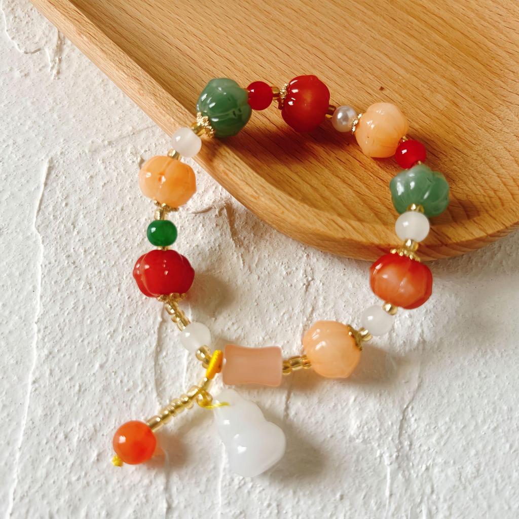 Exquisite Golden Silk Jade Beaded Bracelet with Safety Tassel for Women & Men